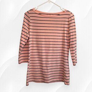 Merona pink/navy stripe top w 3/4 length sleeves